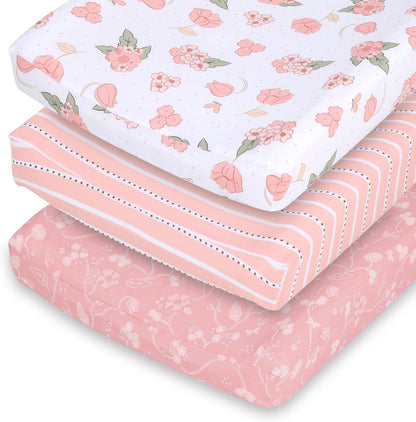 The Peanutshell baby girl changing pad covers front view floral pattern nursery sheets
