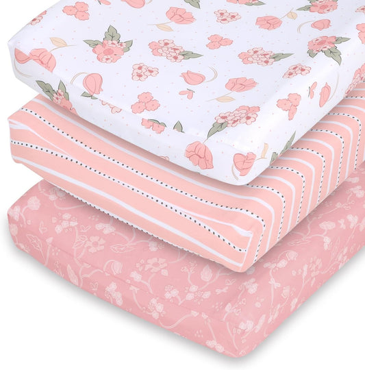 The Peanutshell baby girl changing pad covers front view floral pattern nursery sheets