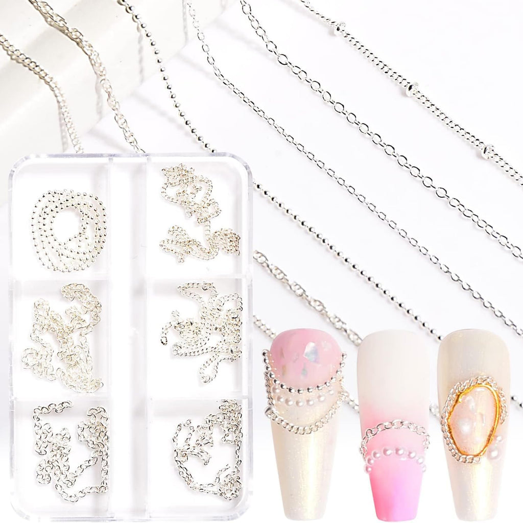 Sindy Jerclity antique silver alloy metal nail art chains front view box