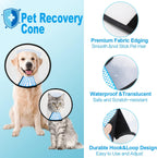 Translucent plastic pet cone with secure button closure for medium pets