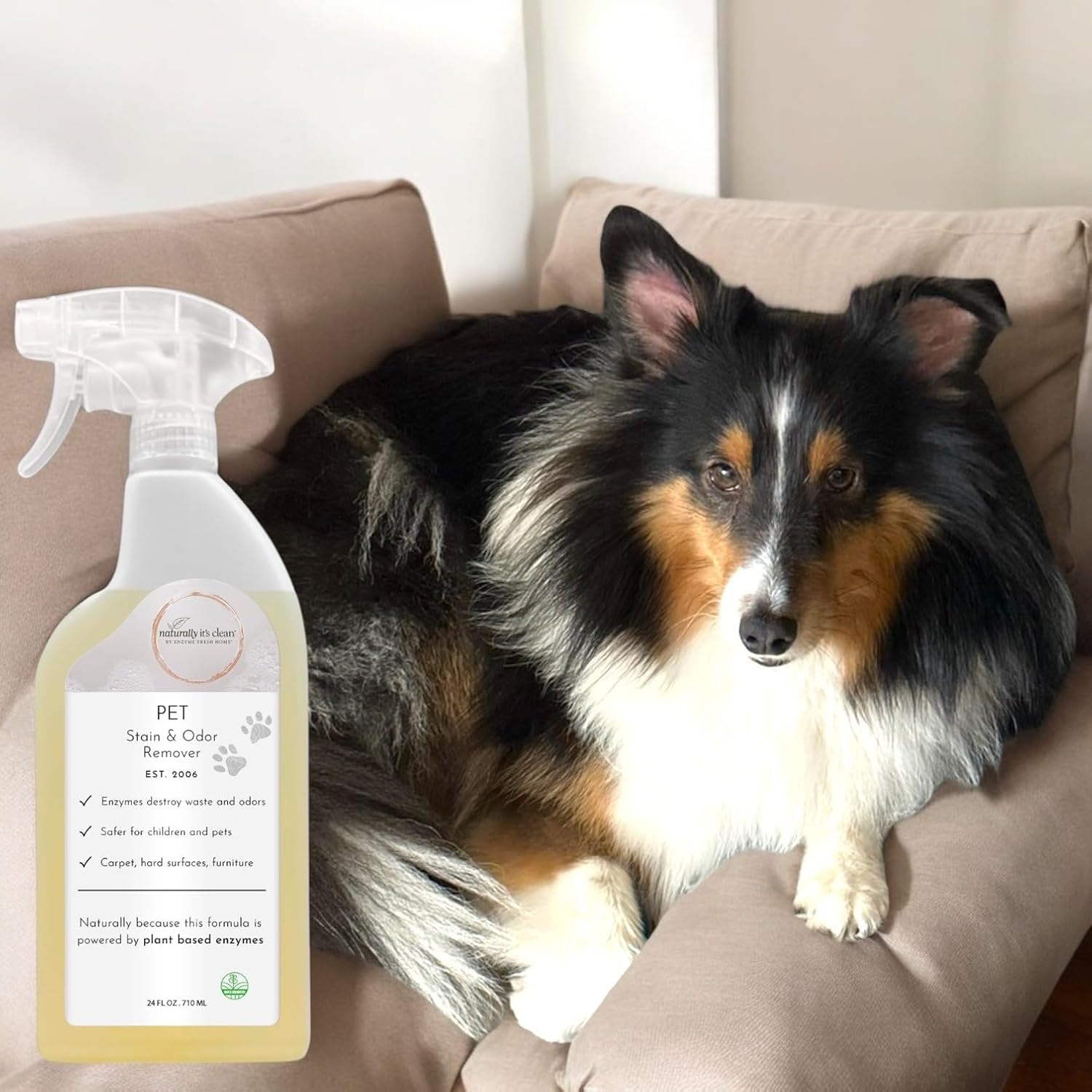 Naturally It's Clean biodegradable pet odor remover label close up