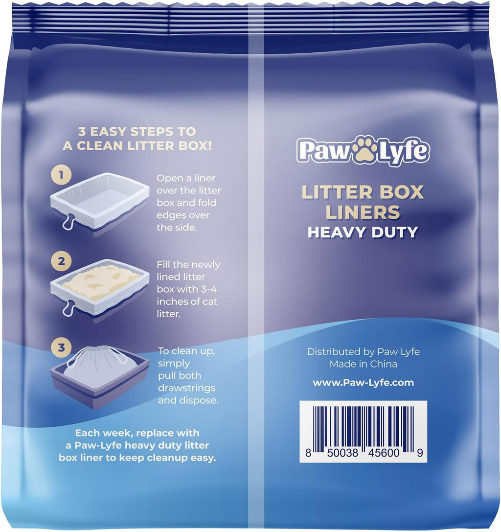 PawLyfe jumbo drawstring litter liners showing clean lifting and disposal method
