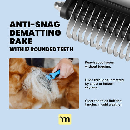 MalsiPree pet deshedding brush showing the 90 teeth side for loose undercoat fur removal