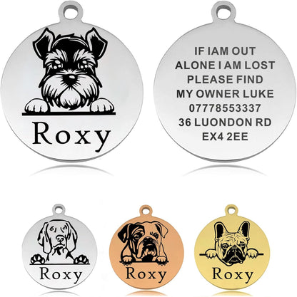 EDSG personalized dog tag front view showing custom laser engraving.