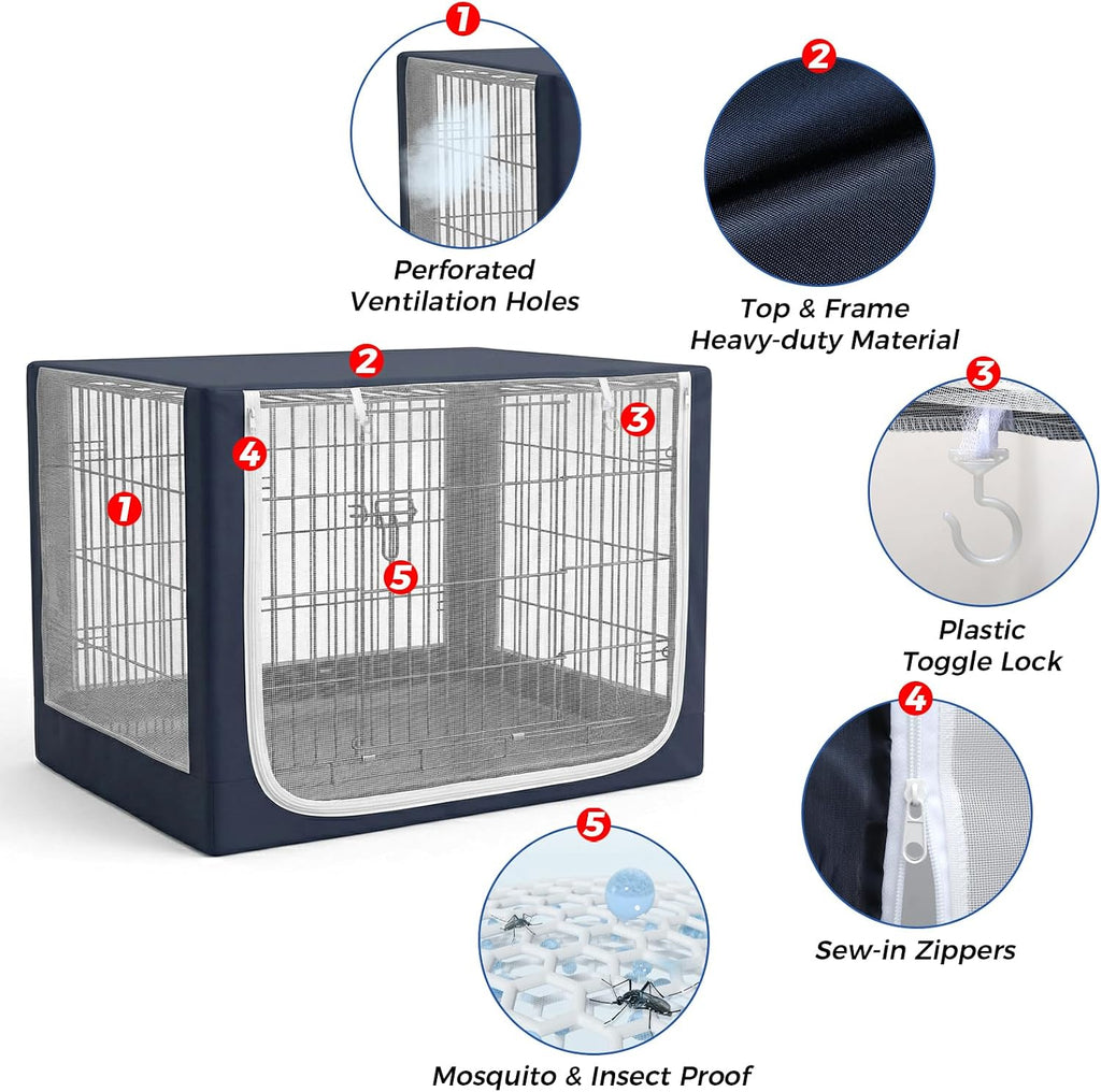 Incycall pet kennel mosquito net showing secure elastic bottom fitment detail