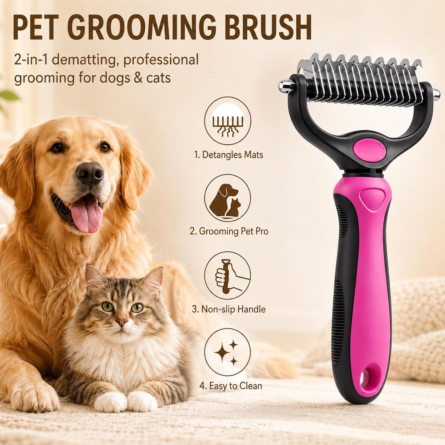 Emily Pets dual sided undercoat rake stainless steel teeth close up