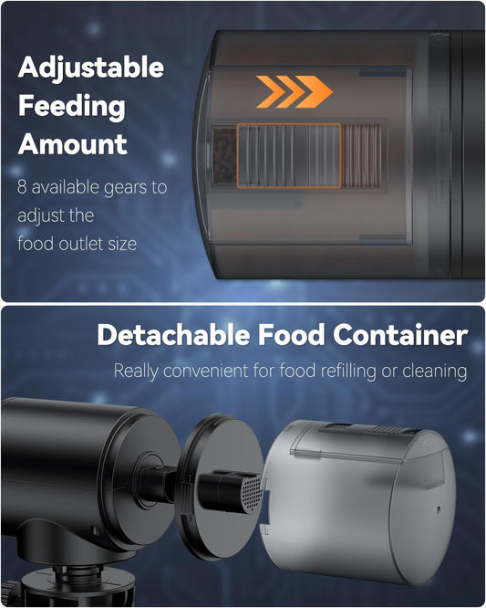 Pawfly automatic aquarium food dispenser side view with adjustable slider