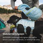Ruffwear dog backpack with detached saddlebags showcasing the standalone breathable mesh harness