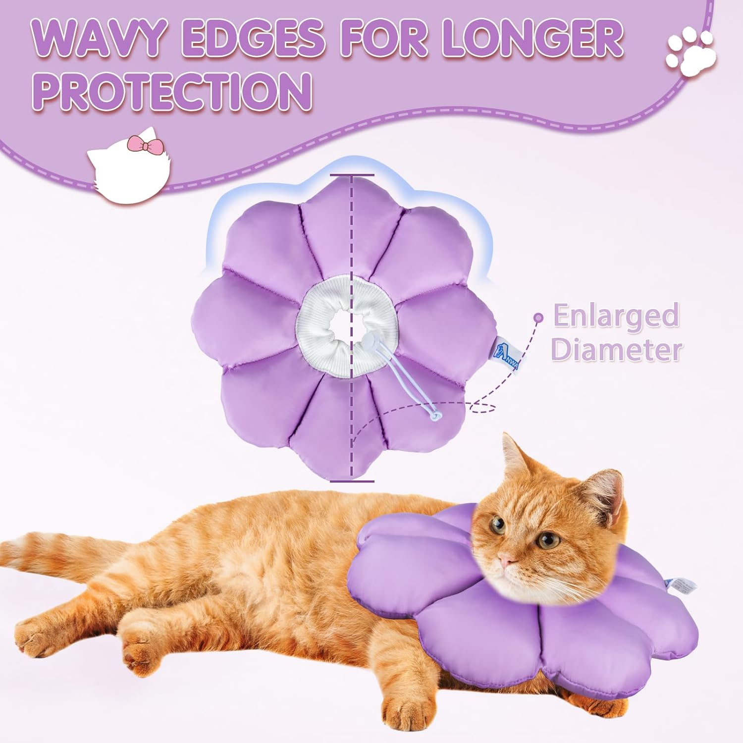 Adjustable cat Elizabethan collar drawstring toggle close up