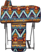 Harrison Howard waterproof western saddle cover front view showcasing vibrant Tribal Vibe print.