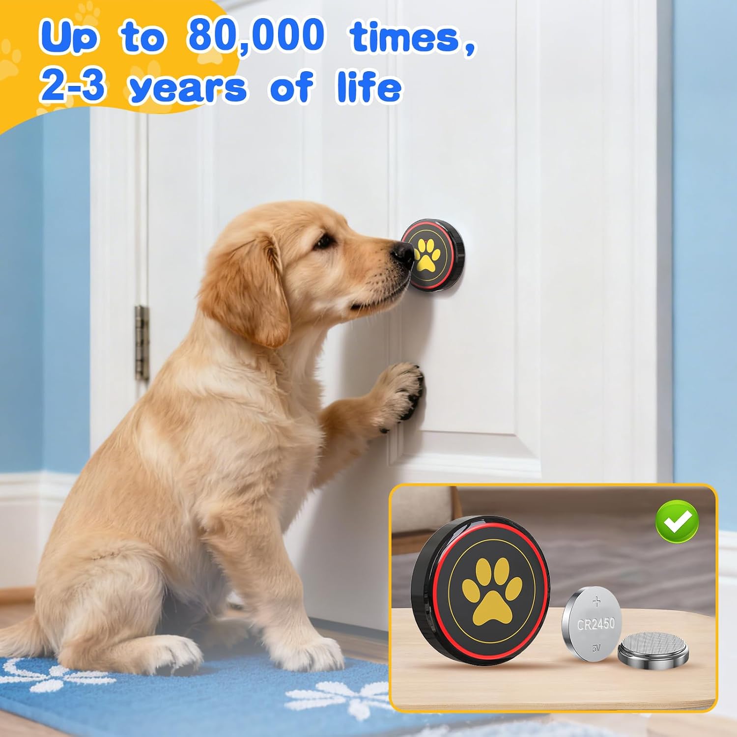 ChunHee Dog Bells for Door, Wireless Dog Doorbell for Potty Training, Dog Bells to Go Outside, Dog Potty Bell with Waterproof Button, 55 Chimes & Adjustable Volume - Image 6