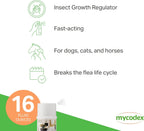 Side profile of 16 fluid ounce Mycodex flea and tick treatment