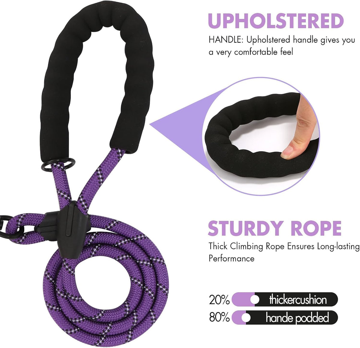 BAOBOTE reflective double dog leash nighttime safety view