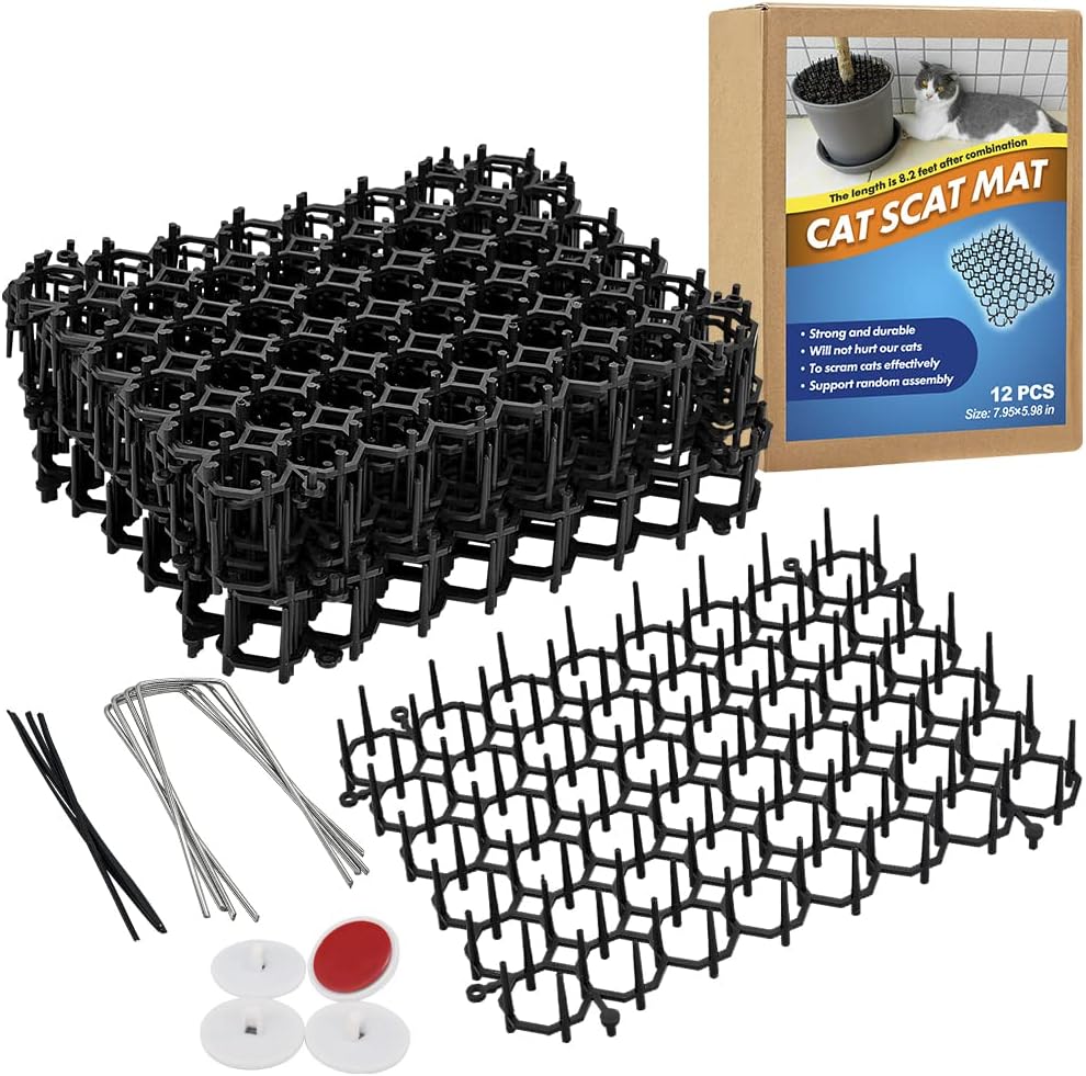 Ley's cat deterrent scat mat front view showing black plastic spike strips