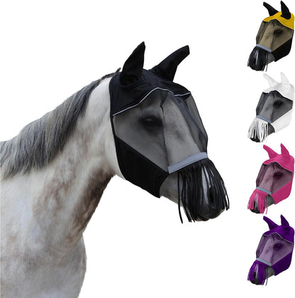 Derby Originals Patriotic Reflective Safety Horse Fly Mask with Ears and Nose Cover Fringes,Full Horse (Large) - Image 11