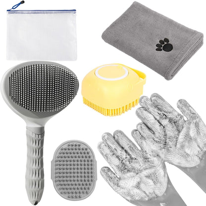 Bath Grooming Kit for Pets - Hair Brush Set with Towel, Washing Gloves, and Shampoo Scrubber Brush for Dogs and Cats (Pink) - Image 9