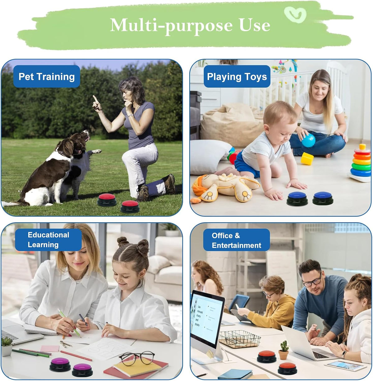 Gelabur starter set of eight customizable sound buttons for non verbal pet communication training.