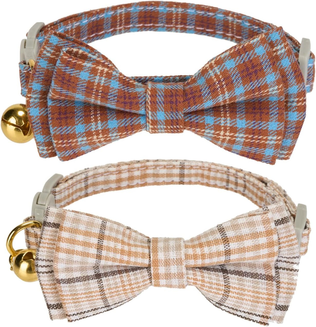 2 Pack Soft Corduroy Cat Collars with Bow Tie & Bell Adjustable Breakaway Kitten Bowtie Collar for Girl Boy Cats(Orange & Green) - Image 9