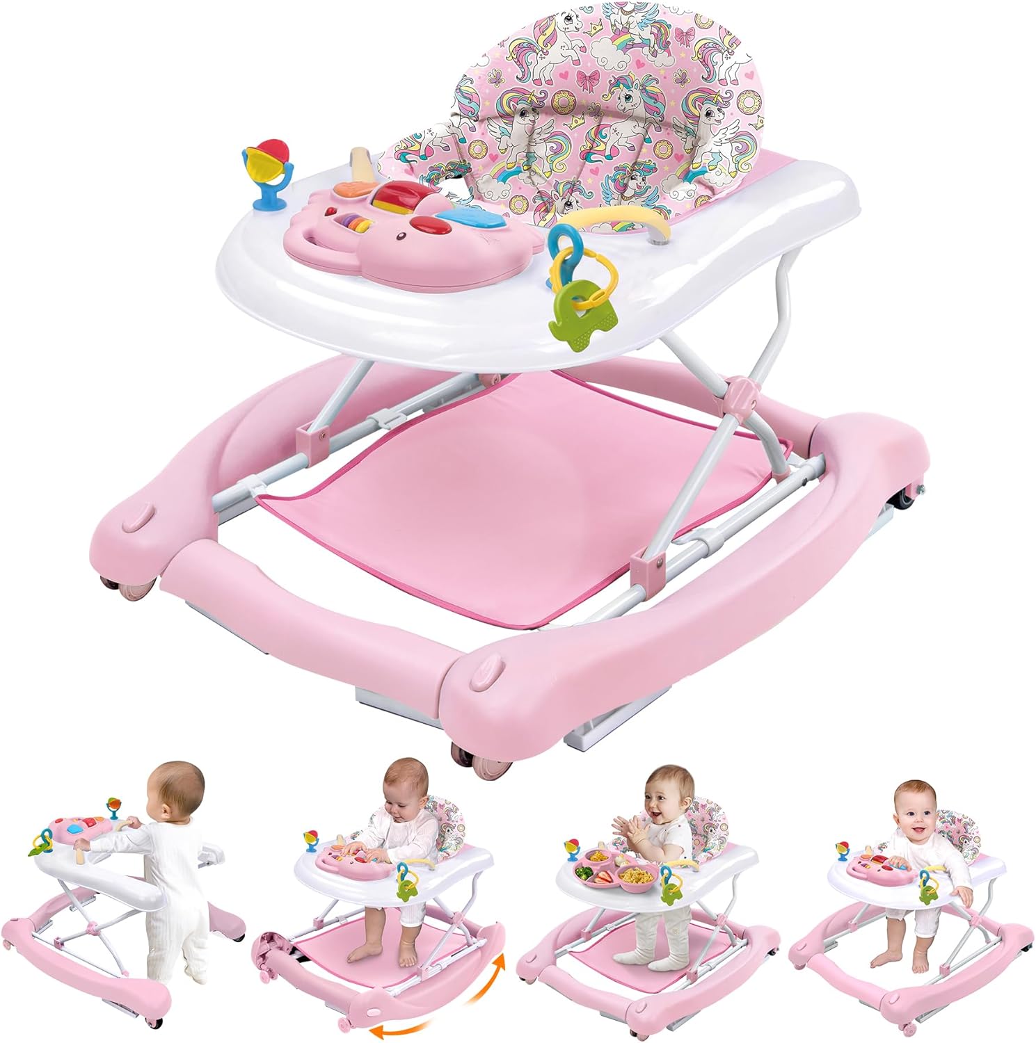 Pawtong Foldable Baby 5-in-1 Activity Walker pink front view