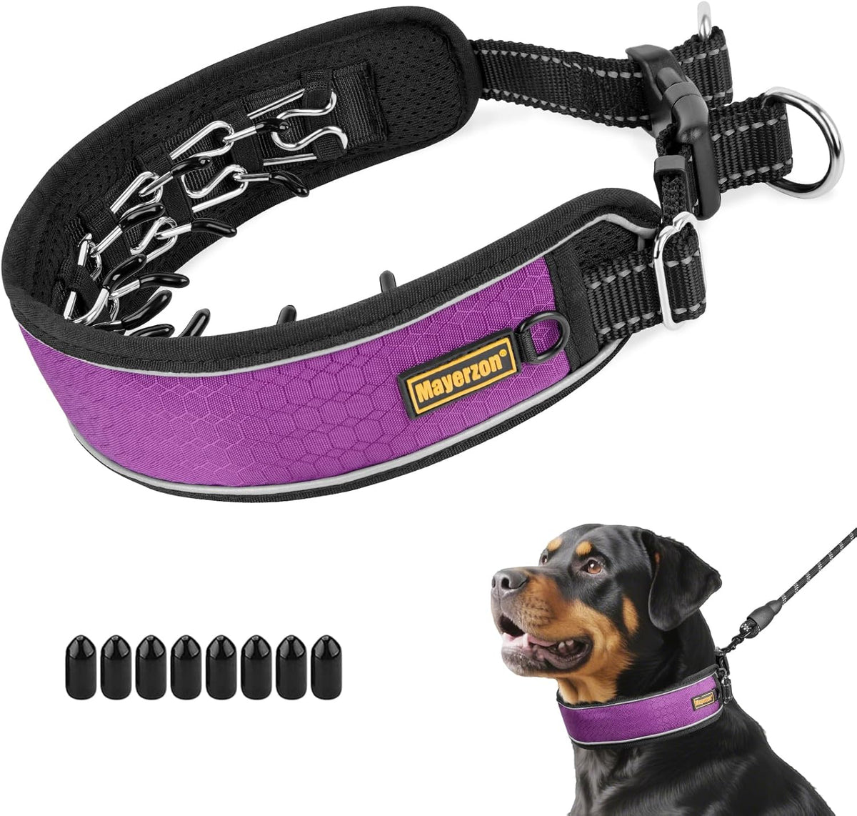 Mayerzon patented no pull dog collar front view purple