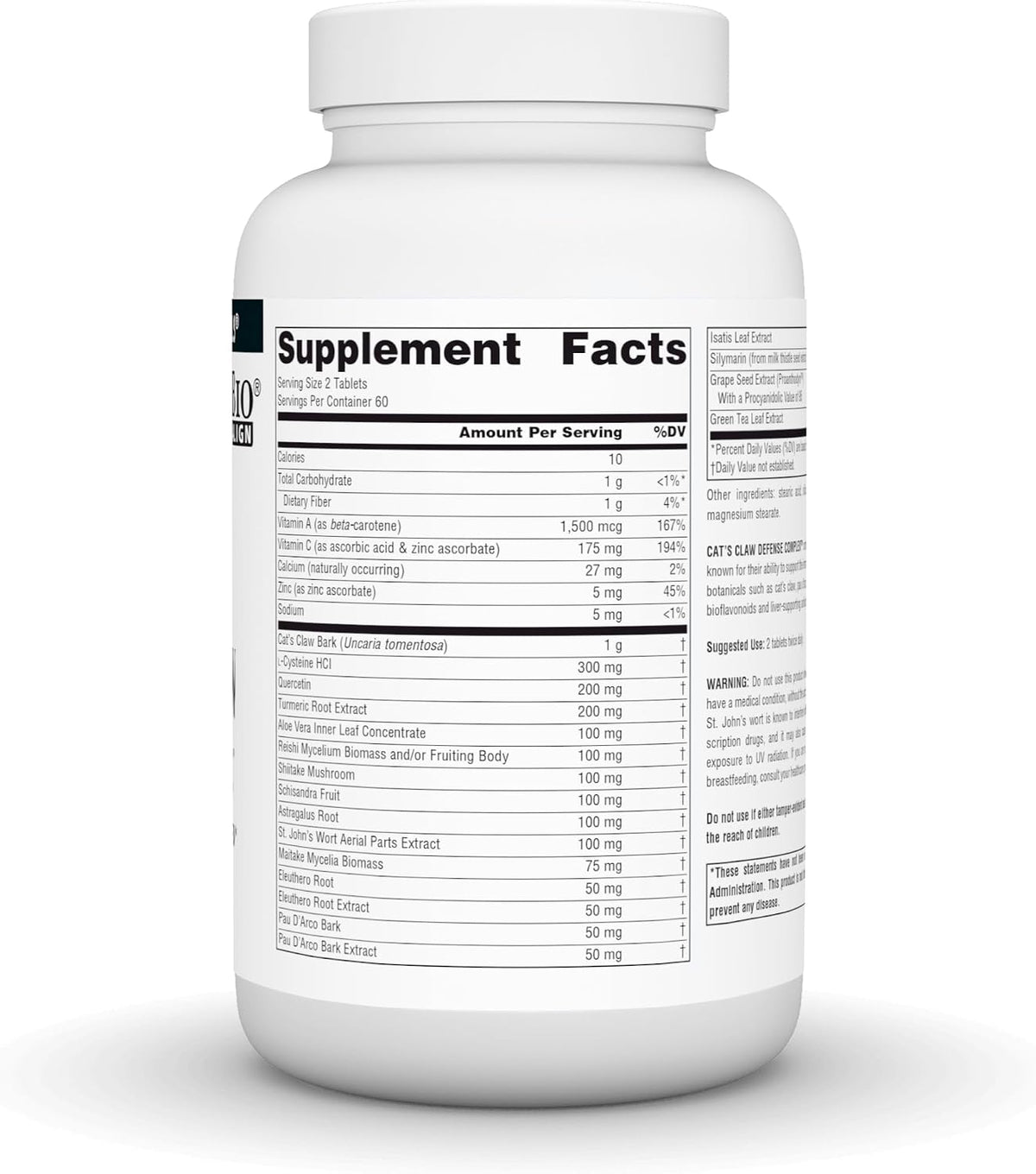 Side view of Source Naturals Cat's Claw Defense Complex bottle