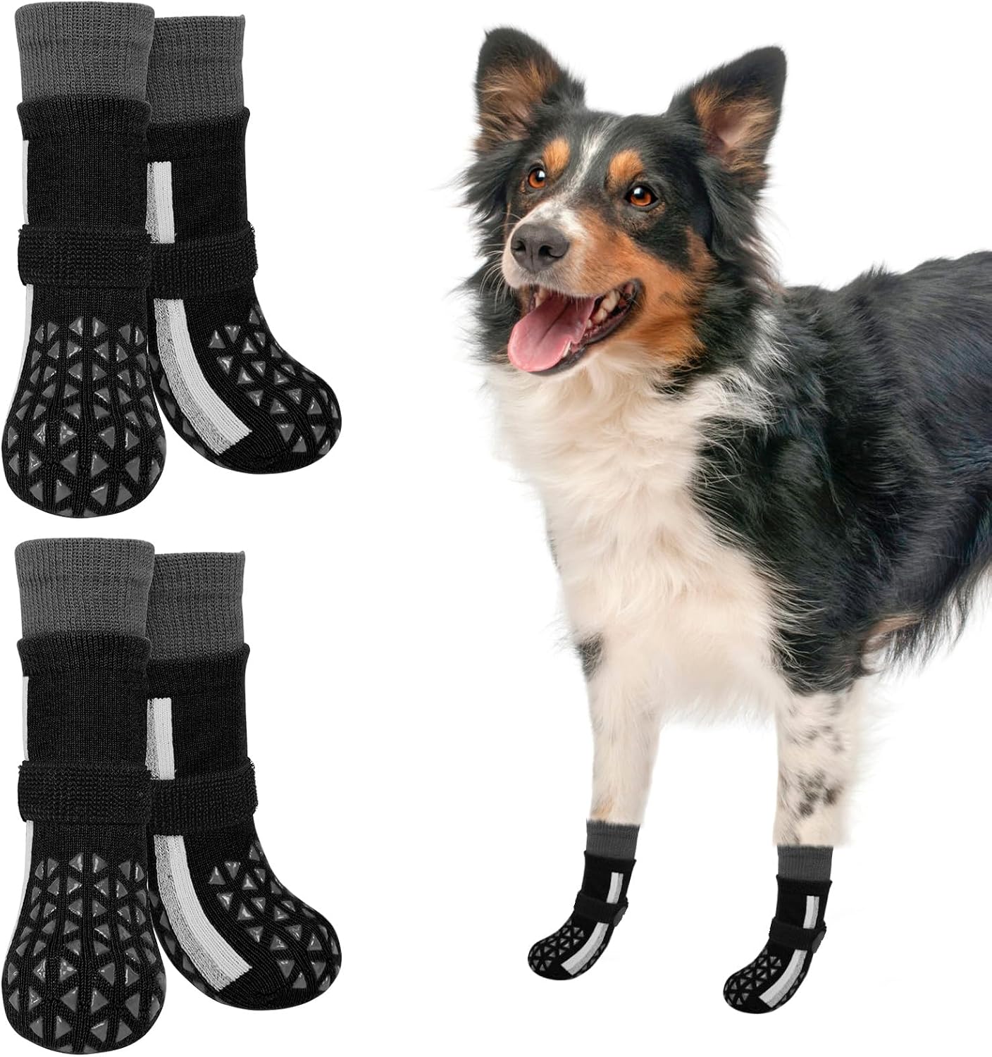 SCENEREAL Anti Slip Dog Socks to Prevent Licking Paws, Dog Shoes for Hot/Cold Pavement, Paw Protector Traction Control on Hardwood Floor, Dog Shoes Booties for Puppy Small Medium Large Senior Dogs - Image 9