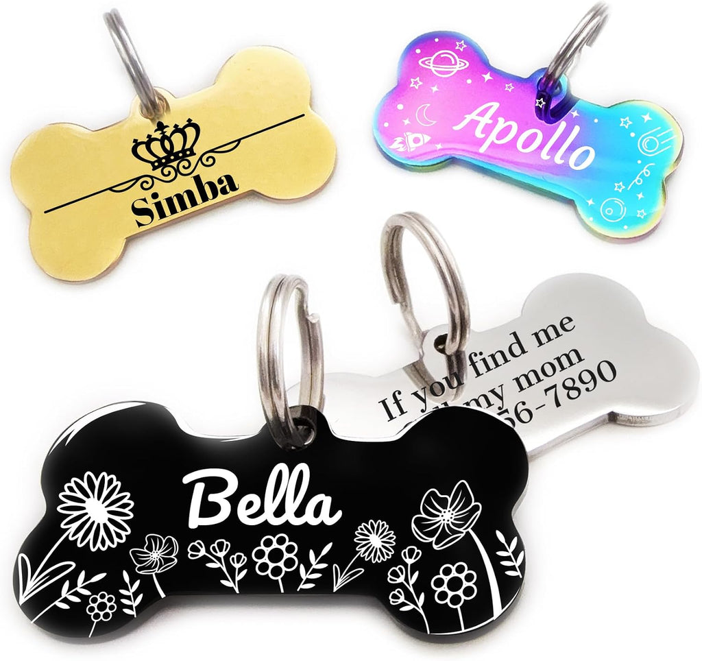Personalized Dog Tags and Cat Tags, Stainless Steel Pet ID Tags, Collar Charm Engraved on Both Sides, up to 4 Lines of Custom Text, Various Patterns and Colors Options (Butterfly) - Image 14