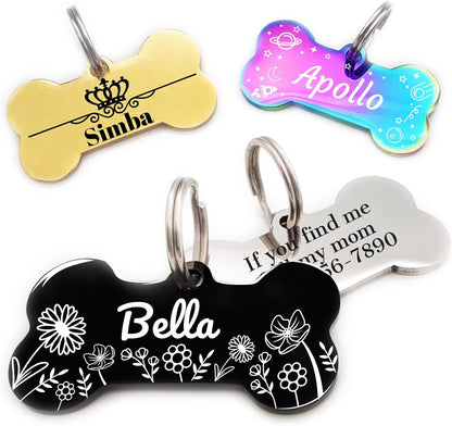 Personalized Dog Tags and Cat Tags, Stainless Steel Pet ID Tags, Collar Charm Engraved on Both Sides, up to 4 Lines of Custom Text, Various Patterns and Colors Options (Butterfly) - Image 14