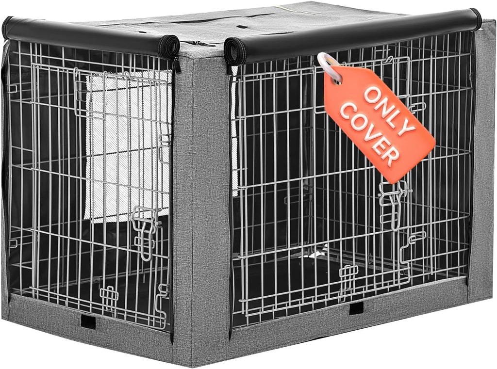 PETSFIT Dog Crate Cover,42 Inch Kennel Cover for Wire Dog Crate, Double Doors, Mesh Window, Flap On The Top and Back is Detachable, Dog Cage Cover Grey - Image 10