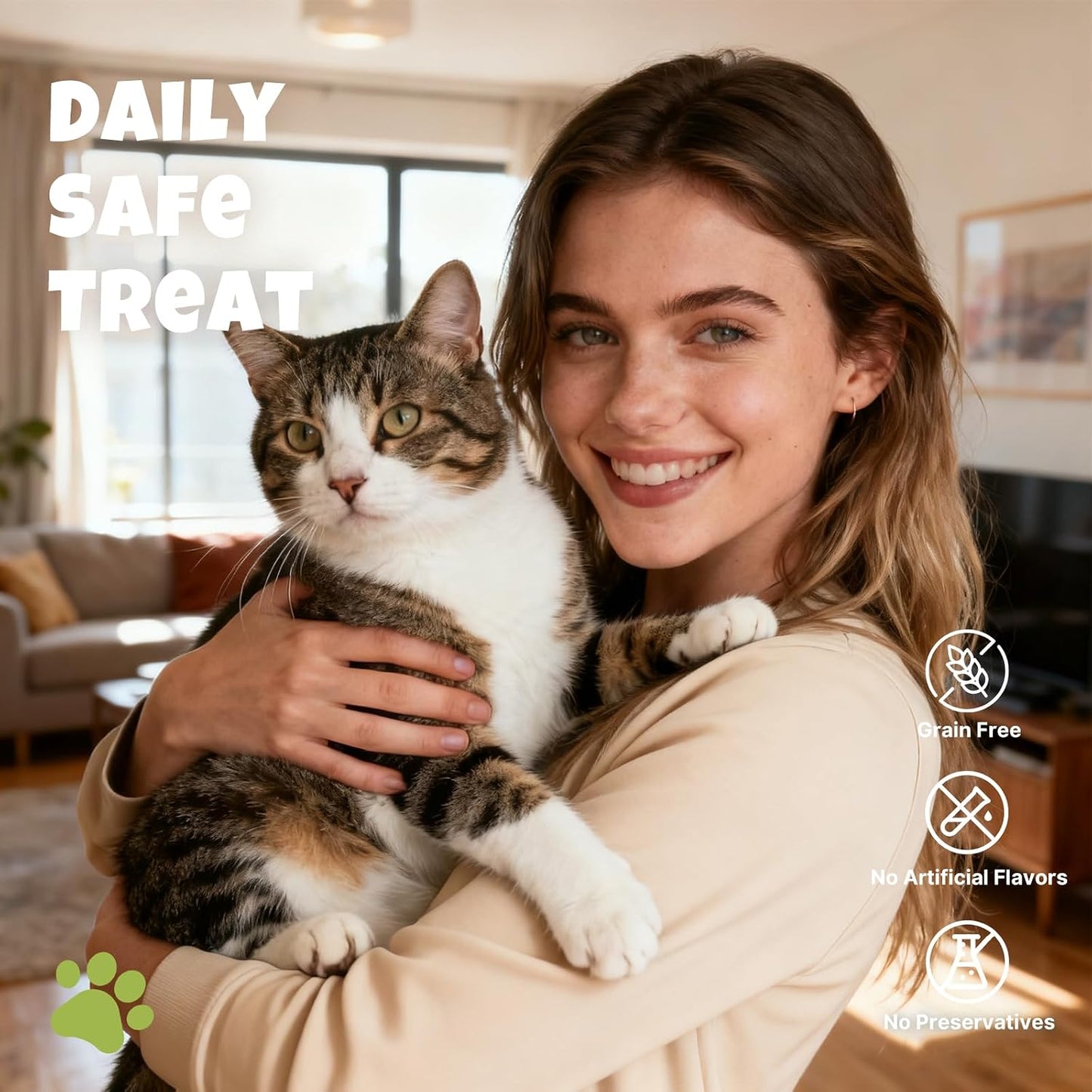 Grain-free and high-protein label on M-Pets treat packaging