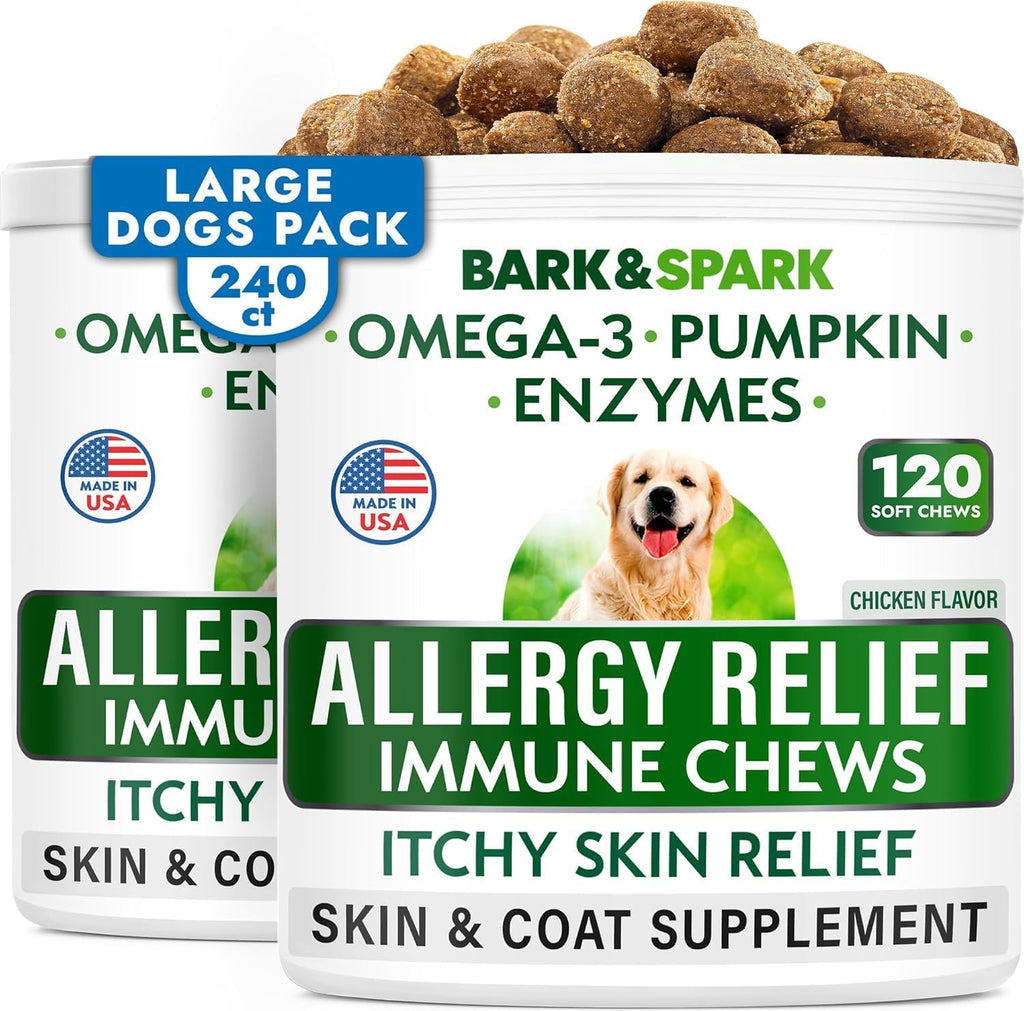 BARK&SPARK Dog Allergy Relief Soft Chews for Skin Health & Seasonal Allergies - Anti-Itch Supplement w/Omega-3, Quercetin & Bromelain Immune Treats for Dry Skin & Hot Spots - Chicken - 120ct - Image 12