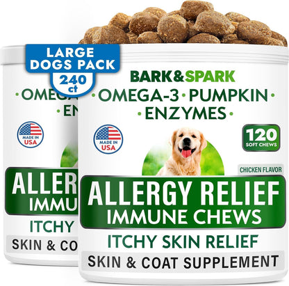 BARK&SPARK Dog Allergy Relief Soft Chews for Skin Health & Seasonal Allergies - Anti-Itch Supplement w/Omega-3, Quercetin & Bromelain Immune Treats for Dry Skin & Hot Spots - Chicken - 120ct - Image 12
