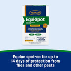 Farnam Equi-Spot topical equine insecticide box close up emphasizing six applications