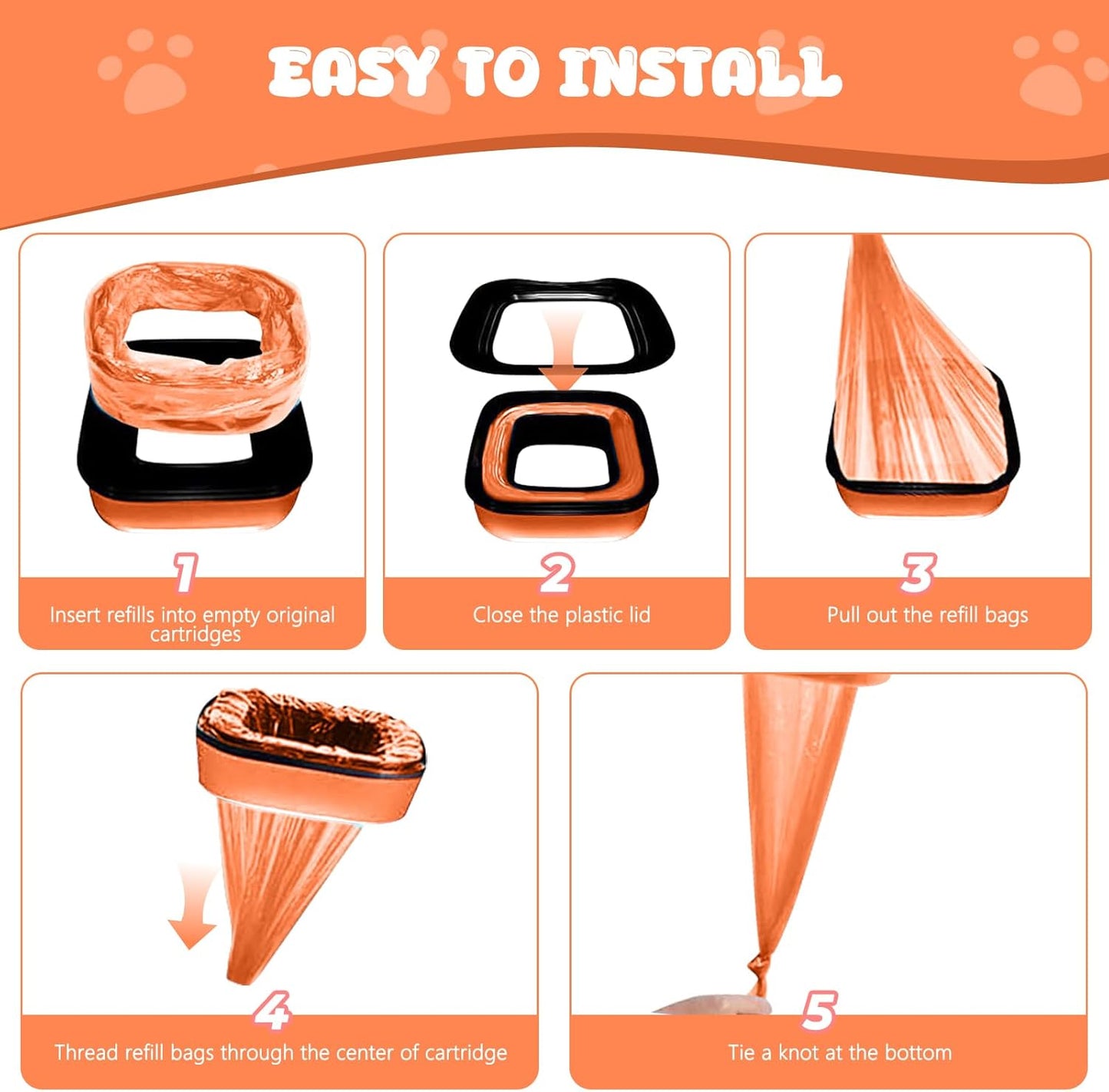 Zquilabon orange heavy duty leak proof cat waste disposal bags close up.