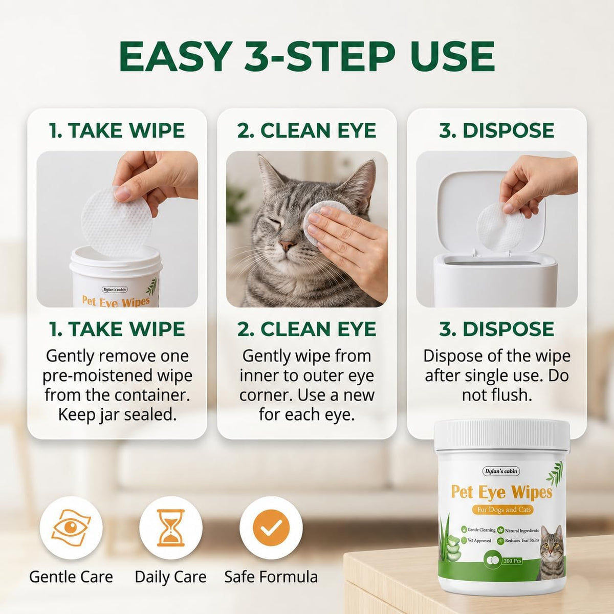 USA imported 200 count pet eye wipes for kittens and puppies.