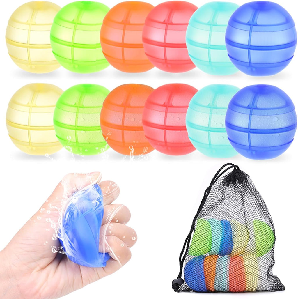 RURING Reusable Water Balloons front view showing twelve colorful silicone water bombs