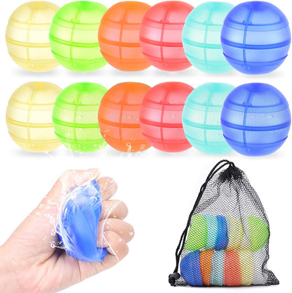 RURING Reusable Water Balloons front view showing twelve colorful silicone water bombs