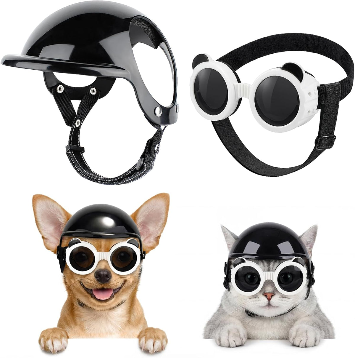 SlowTon Dog Helmet and Goggles - UV Protection Doggy Sunglasses Dog Glasses Pet Motorcycle Helmet Hat with Ear Holes Adjustable Belt Safety Hat for Small Medium Large Dogs Puppy Riding (Black, S) - Image 13