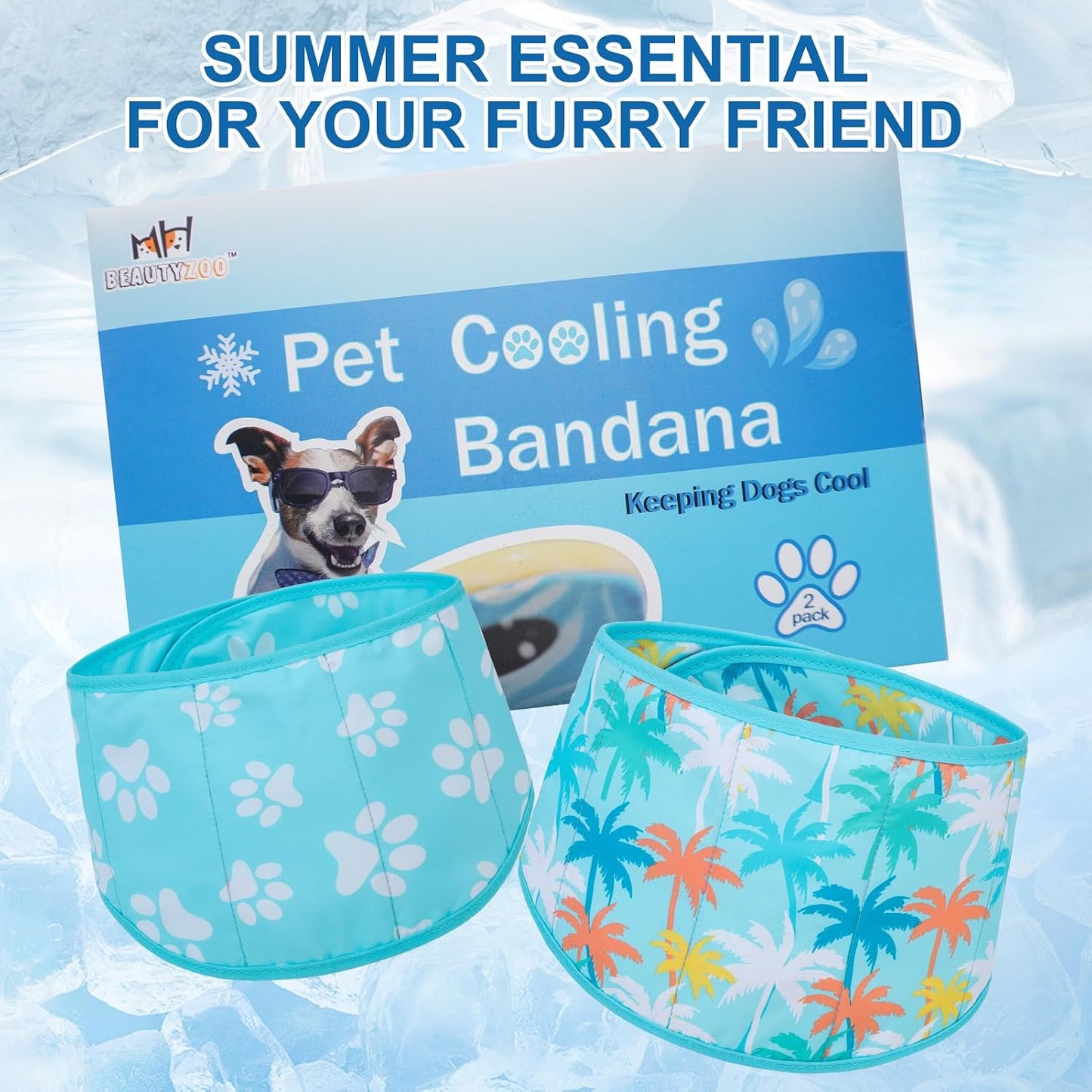 Beautyzoo dog cooling bandana packaging and product set