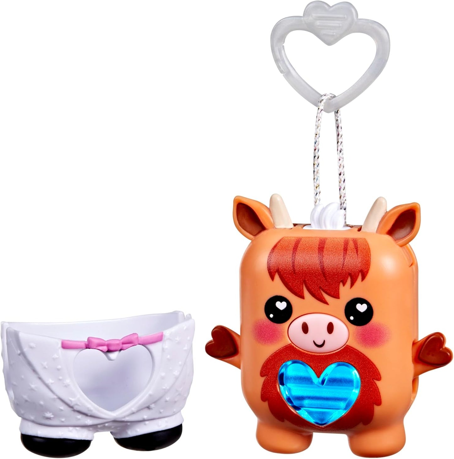 Nano-Mals Cowbert The Highland Cow electronic pet toy front view displaying blue light up heart