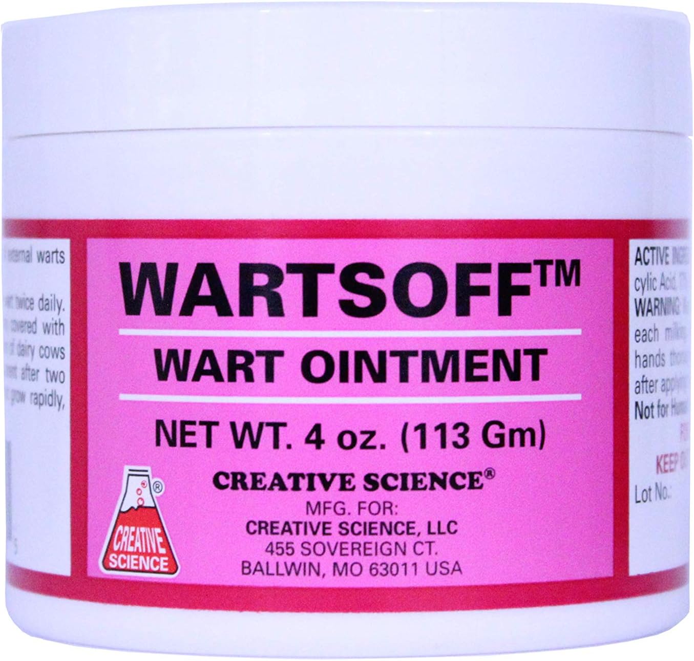 Creative Science Wartsoff wart removal ointment front view 4 ounce jar