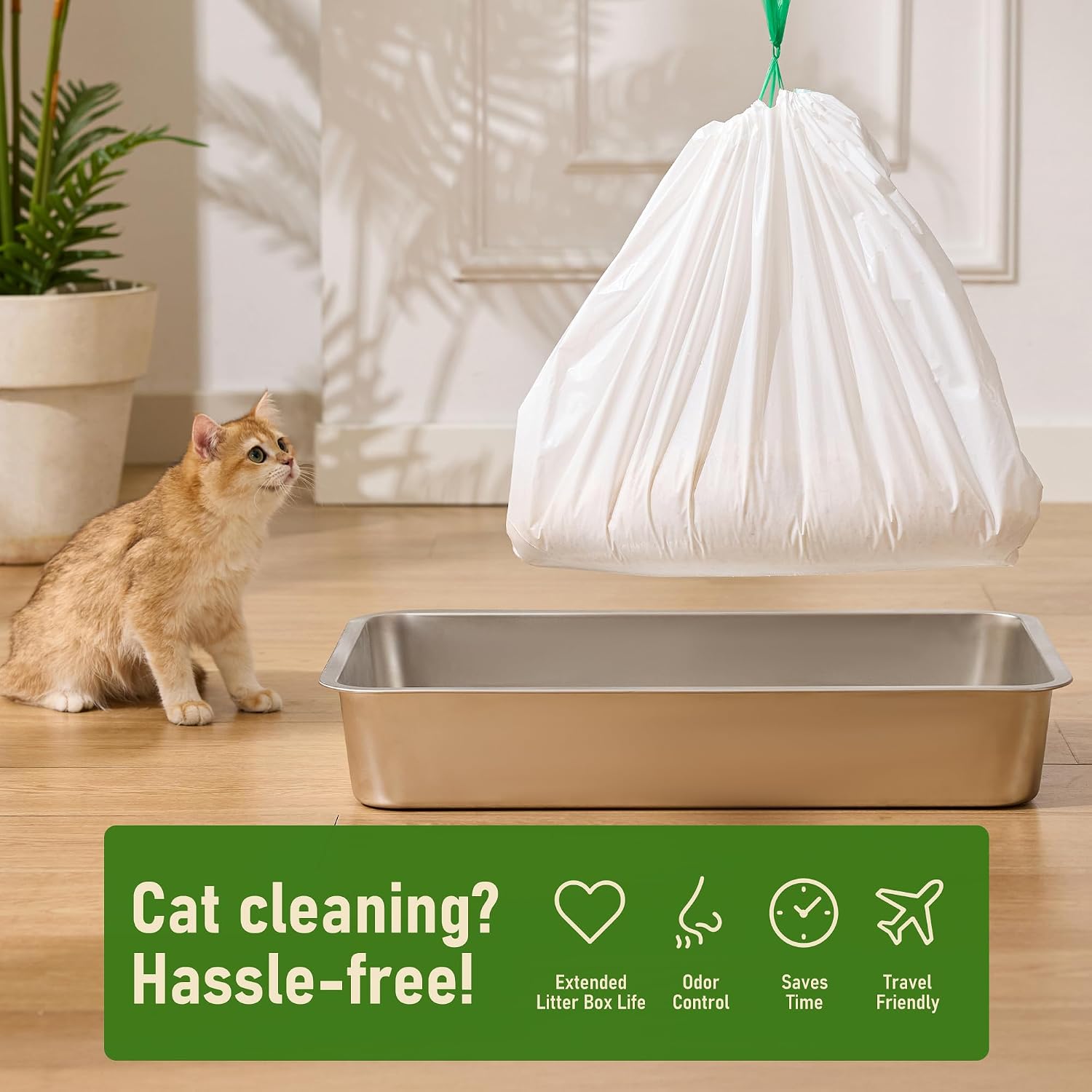 Durable scratch resistant cat litter tray liner demonstration