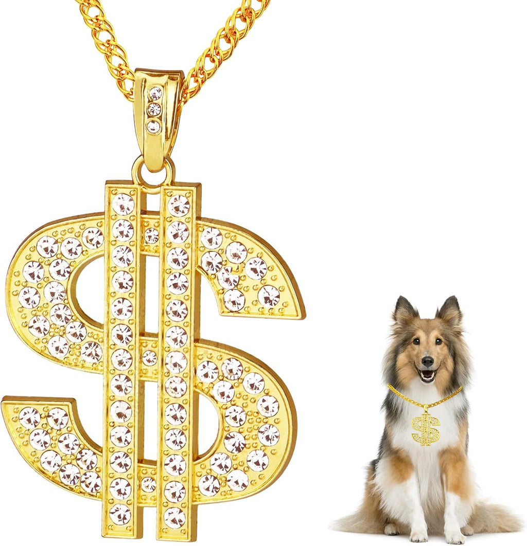 FUNKA Gold Chain Dog Collar front view showing the crystal dollar sign pendant.