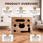 Helmxlnq interactive wooden cat scratcher puzzle box showing internal sandpaper lining