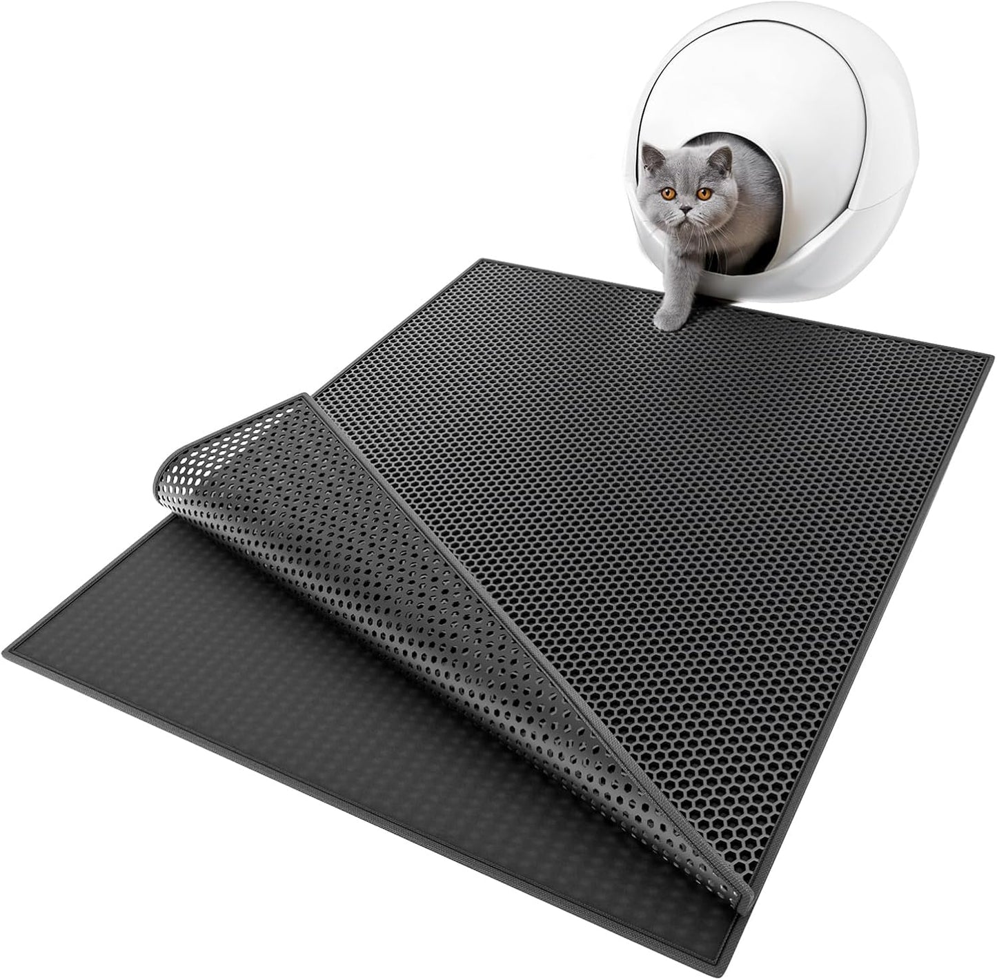 Full view dimensions of the twenty four by fifteen inch ESTHELLO grey litter catcher.
