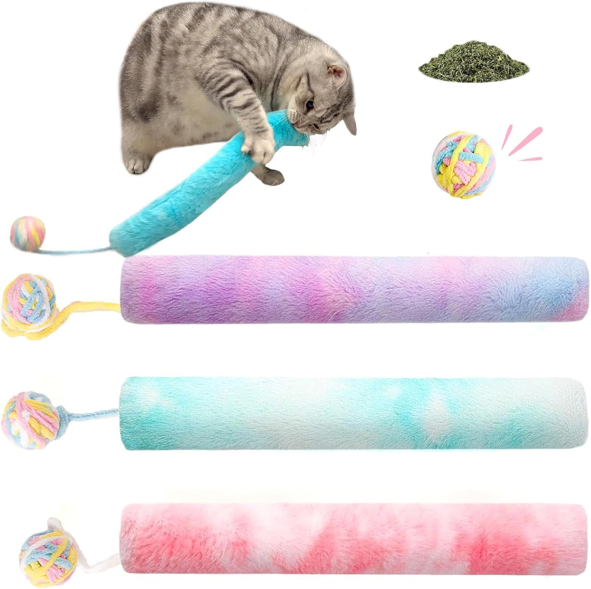 Side profile of candy shaped catnip toy with crinkle paper