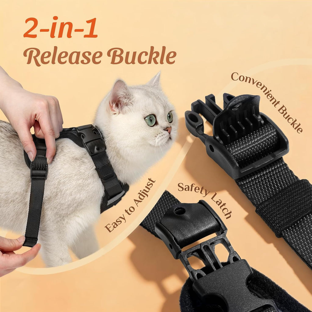 Dooradar adjustable pet walking vest in black showing quick release buckles