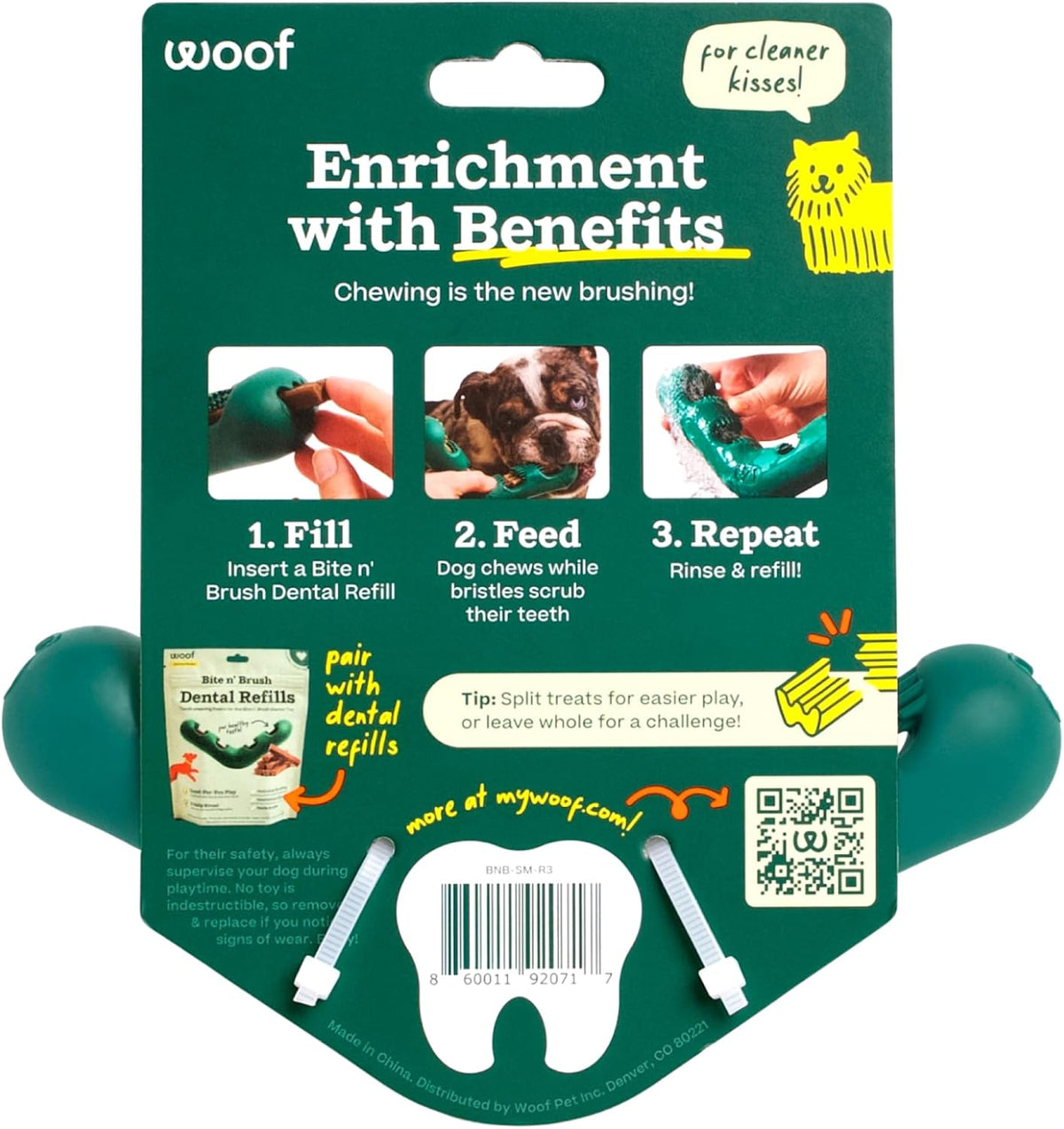 WOOF The Bite n' Brush - Dog Toothbrush Toy - Scrub Plaque and Tartar from Your Dog's Teeth and Mouth - Dog Dental Chew Toy - Small - Image 9