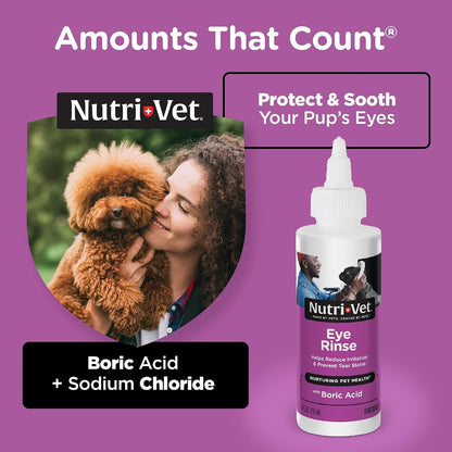 Nutri-Vet dog tear stain remover and allergy relief eye wash solution close up