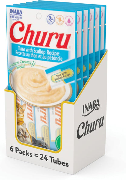 INABA Churu Cat Treats, Lickable, Squeezable Creamy Pure Cat Treat with Green Tea Extract & Taurine, 0.5 Ounces Each Tube, 24 Tubes (4 per Pack), Chicken Recipe - Image 11